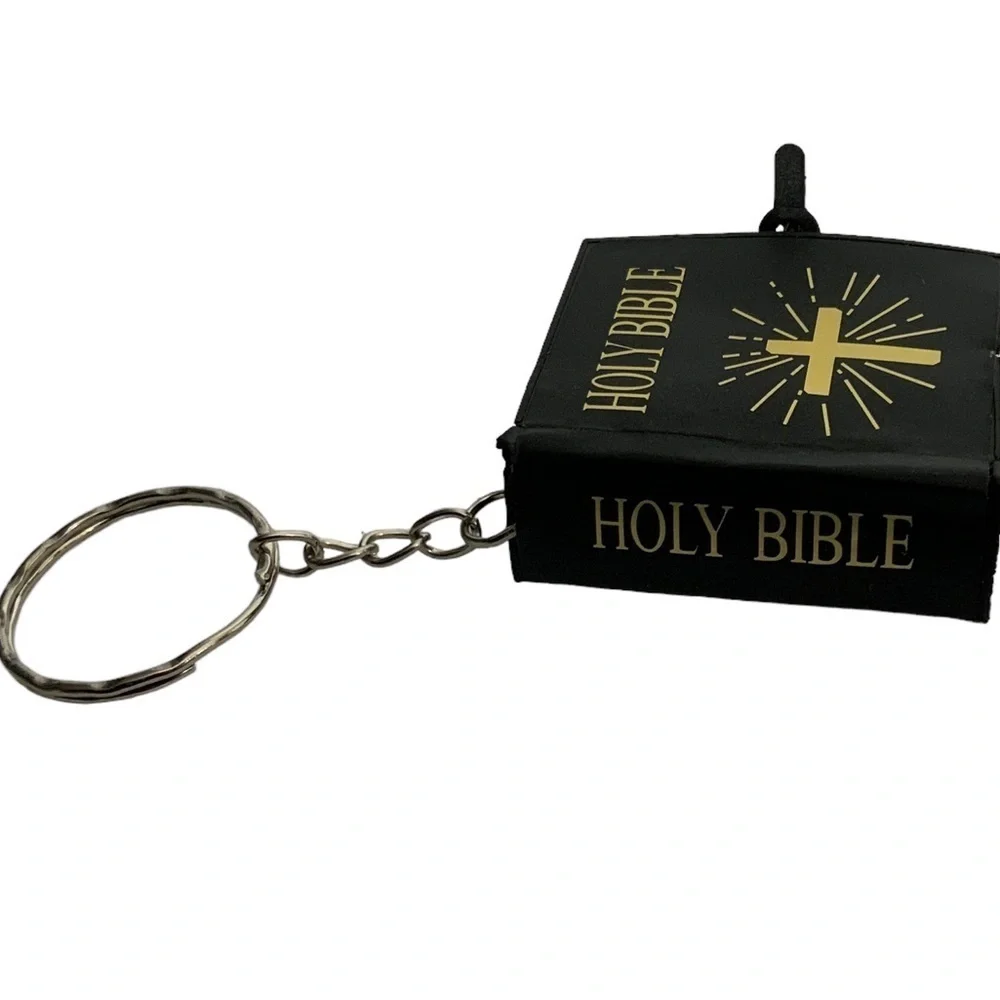 Bible Keychain Turnable Pages Pages Religious Mini Bible Book Pendant Black Gold